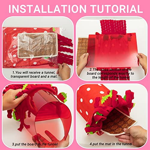 Guinea Pig Hideout, Soft Fleece Strawberry Pet Bed & Tunnel House - color: Pink