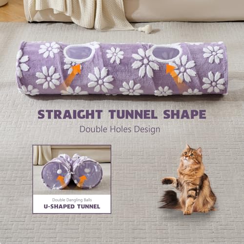 Straight Cat Tunnel for Indoor Cats 47"x12", Purple Flower - color: Purple Flower, size: Straight