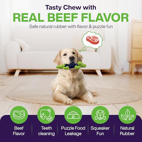 Dog Chew Toys for Small and Medium Breeds, Squeaky Dog Toys Plush, Interactive Dog Toys to Keep Them Busy, Alligator Dog Puzzle Toy, Dogs Dental Chew, Beef Flavored Chew Toy, Dogs Birthday Toy- Green