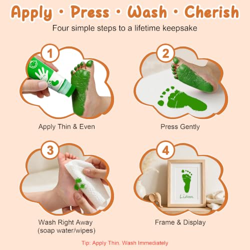 Baby Hand and Footprint Paint with Sponge Head, 2.54 fl oz, Non-Toxic & Acid-Free, Washable Baby Safe Paint for Newborn Keepsakes, Dog Nose & Paw Prints, Ideal New Mom Gift - Green - color: Green