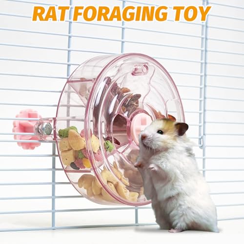 VCEPJH Rat Foraging Toy Interactive Slow Feeder with Transparent Rotating Treat Dispenser Wheel for Enrichment Activities Pet Rat Cage Accessories Ideal for Syrian Hamster Gerbil Mice (Pink) - color: Pink