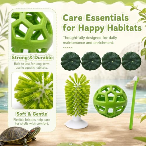 7PCS Turtle Brush Set with Suction Cup, Turtle Tank Enrichment Tools for Aquatic Habitats, Feeding Stimulation and Shell Cleaning Accessories