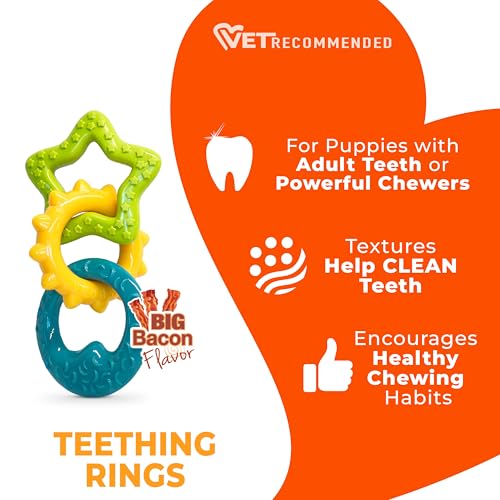Nylabone Puppy Power Chew Teething Rings Dog Chew Toy, Bacon Flavor, Small - color: Rings, size: Small