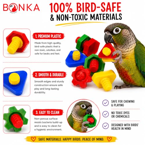 Bonka Bird Toys 3505 Pk6 Huge Nuts and Bolts Colorful Enticing Large Screw Interactive Foot Beak Throw Parrot Cockatoo Amazon African Grey Macaw Hyacinth