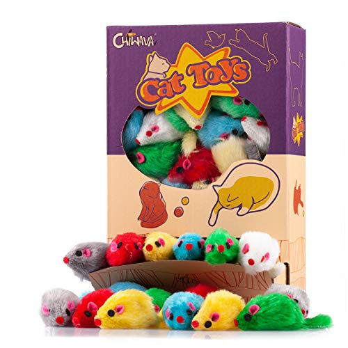 CHIWAVA 36PCS 4.1'' Furry Cat Toy Mice Rattle Small Mouse Interactive Play - color: Assorted Color 36PCS