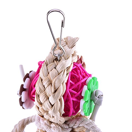 Hypeety Pet Parrot Chewing Swing Toys with Rattan Ball String Hanging Rope Bells for Macaw African Greys Budgies(2 Design)(A)
