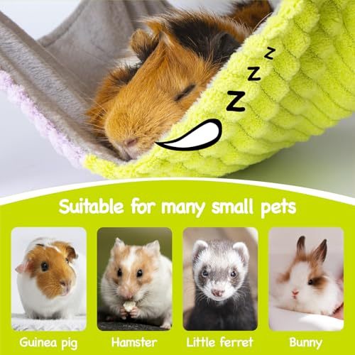 BESNEW 3 in 1 Enlarged Guinea Pig Hammock,Wooden Guinea Pig Hideout with House & Platform & Stairs Small Animal Toys for Hiding Sleeping Activities - color: Brown Roof