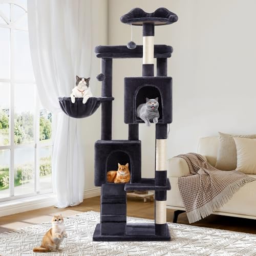 Allewie 64 Inches Multi-Level Cat Tree Tower for Indoor Cats, Dark Grey - color: Dary Grey