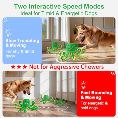 Interactive Dog Toys Octopus,Durable Automatic Jumping Dog Toy to Keep Them Busy,Squeaky Moving Tug of War Doggie Toy,USB Rechargeable,Not for Aggressive Chewers (Green) - color: Green