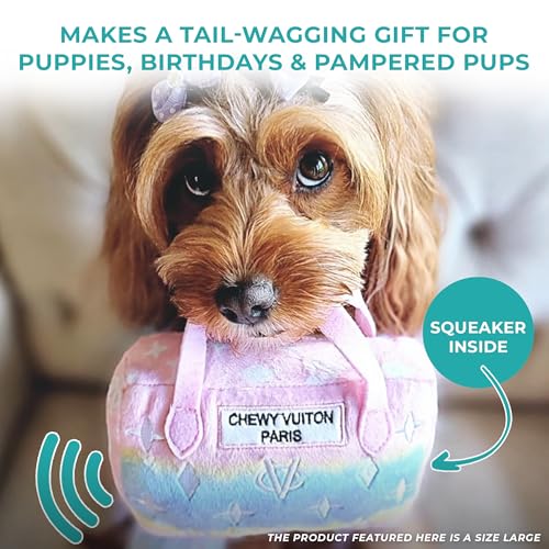 Haute Diggity Dog Chewy Vuiton Handbag Plush Dog Toy, Designer Parody Toy - color: Pink Ombre Purse, size: Large