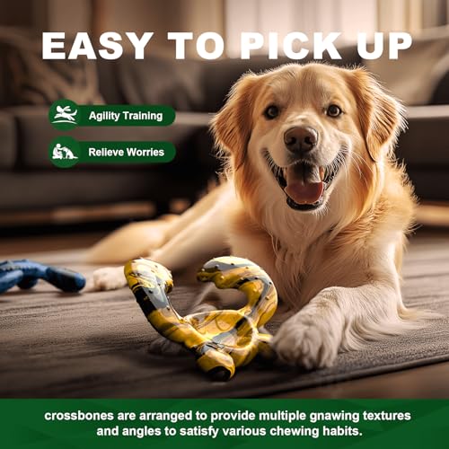 Dog Chew Toys for Aggressive Chewers – Tough Indestructible Dog Toy for Large Dogs, Durable Long-Lasting Chew Bones, Heavy Duty Interactive Dog Toys to Keep Dogs Busy & Relieve Boredom - color: Yellow Black