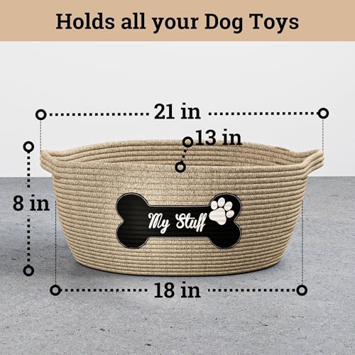 Dog Toy Basket, 100% Cotton Rope, Chew Proof, Sturdy Reinforced Handles