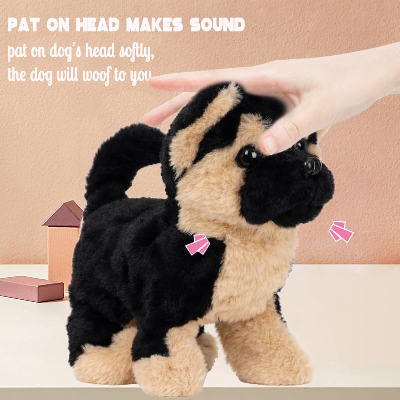 Hopearl Walking German Shepherd Interactive Electronic Pet Plush Toy Puppy Woof and Moving Animated Nodding Head Gifts for Toddlers Birthday,7'' - style: German Shepherd