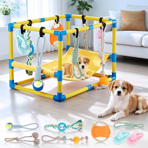 Keaber Puppy Play Gym with 8 Toys, Jungle Gym with Hammock 23x17x17in