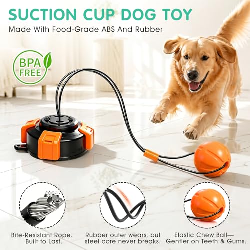 Fuufome Suction Cup Dog Toys for Medium Large Aggressive Chewers - color: Orange