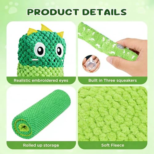 Squeaky Dog Toys Treat Dispensing Dog Puzzle Toys Stress Release Game for Boredom Enrichment Toys Stuffed Snuffle Toy Plush Puppy Chew Toy for Small Medium and Large Dogs（Dinosaur） - color: Dark green