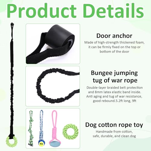 Hiboom 6 Pcs Interactive Dog Tug of War Toy Set Hanging from Tree and 4 Chew Ropes Teething Rope for Teeth Cleaning Dog Bungee Toy for Small/Medium Dogs with Aggressive Chewing Habit, Dogs Supplies