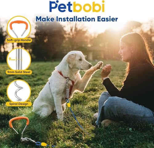 Petbobi Dog Tie Out Cable and Stake, 30ft Heavy Duty Dog Leads for Yard - color: Blue, size: 30 ft (120 lbs)