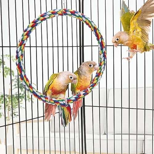 Wontee Bird Swing Colorful Rope Perch Climbing Toy for Parrots (M 10.4inch) - size: Medium (10.4 inch)
