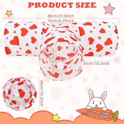 BWOGUE Bunny Tunnels & Tubes, 3-Way Collapsible Rabbit Hideout for Bunnies - color: Heart