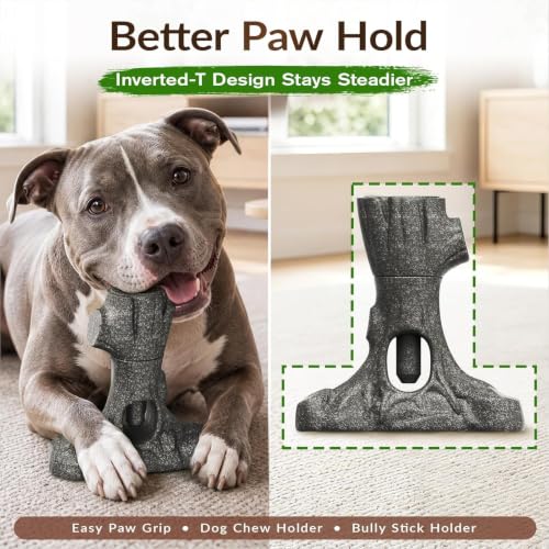 Bully Stick Holder & Frozen Snack Toy 2-in-1 for Large Aggressive Chewers, Durable Dog Chew Toy Reduces Anxiety & Prevents Choking, BPA-Free