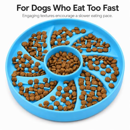 Slow Feeder Dog Bowl Silicone Suction Cup Anti Spill Dogs Cats Blue - color: Blue
