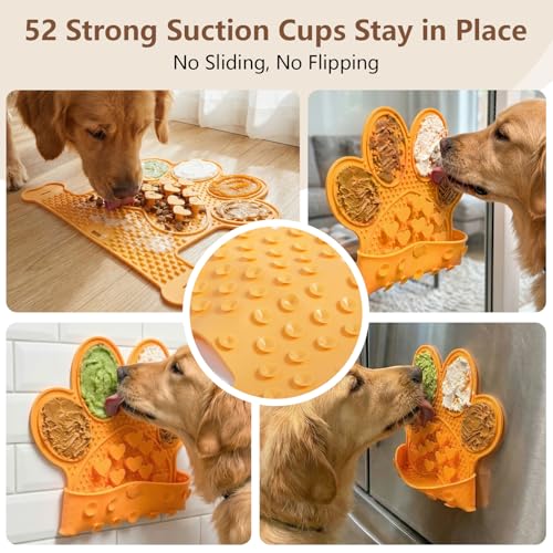 Dog Lick Mat with Suction Cups, Slow Feeder & Enrichment Mat for Dogs & Cats, Silicone Feeding Mat for Wet & Dry Food, Anxiety Relief, Mess-Free Foldable Pocket Design, Orange - color: Orange