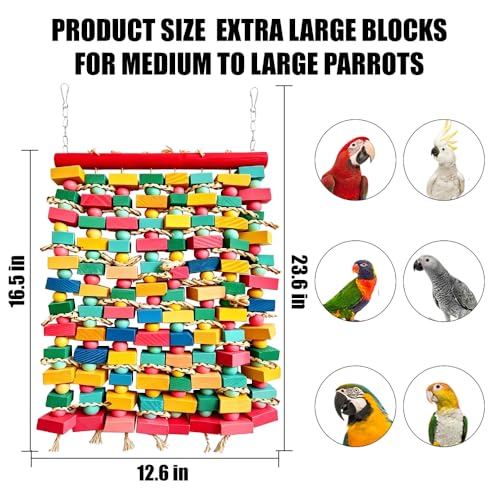 Extra Large Bird Toys for Macaws, Multicolored Wooden Blocks Bird Chewing Toy Parrot Cage Bite Toy for Macaws Cokatoos African Grey and Large Medium Parrot Birds - color: COLORFUL