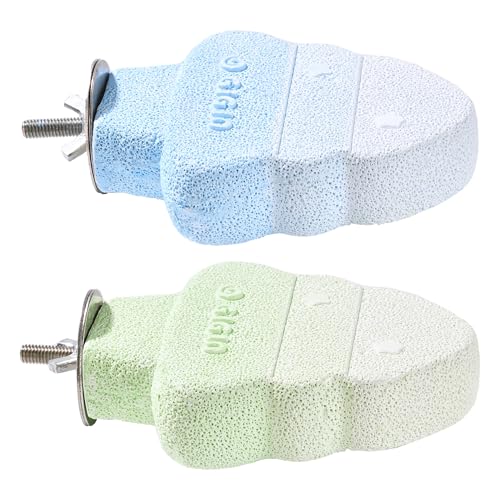 Parrot Perch Nails & Beak/Toe Grinding Stone Bird Perch for Cage 2 Pack - color: Blue+Green