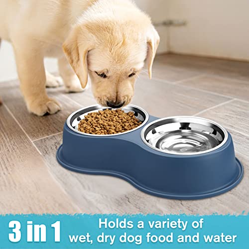 Epetslove Stainless Steel Dog Bowls Double Non-Slip Dog Water and Food Bowl - color: 5.Blue, size: Medium-18oz