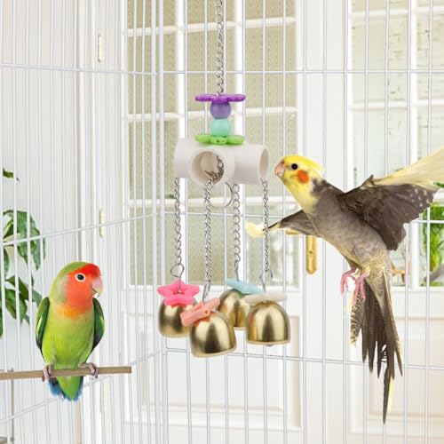 Hypeety Bird Bell Toy with Sweet Sound Cage Hanging Swing Bell for Parakeet - color: Bell Toy-4 bells