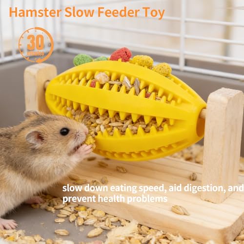 Hamster Enrichment Toys, Guinea Pig Rotating Foraging Toys Interactive Feed Game for Boredom, Food Hide Treat Dispenser Toys for Rat, Small Animal Cage Accessories for Syrian & Dwarf Hamsters - color: Yellow