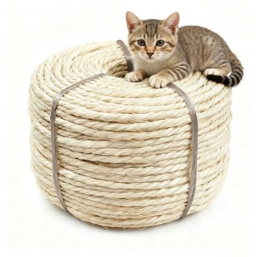 164 Feet Sisal Rope for Cat Tree & Scratching Post Replacement - color: 1/4 inch (6mm) Light Color