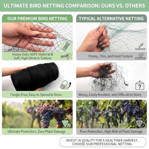 Bird Netting 15x15 FT Heavy Duty 1/2 Inch Mesh Garden Netting - size: 15x15 FT