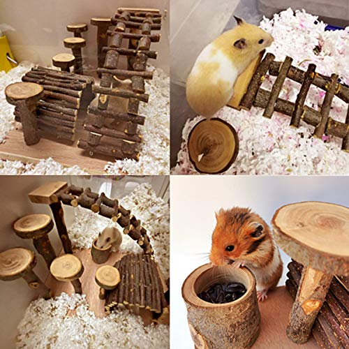 Wooden Hamster Bridge, Small Animals Climbing Ladder Activity Set Platform Ramps Playground Toys for Mouse Gerbil Rat Sugar Glider Dwarf Syrian Hamster - style: Platform of climbing ladder and bridge