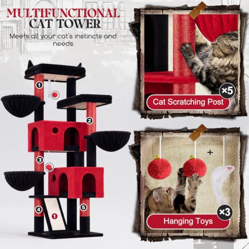 Globlazer Large Cat Tree 72in Tall Cat Climbing Tower, F72G, Gothic - color: Black Red