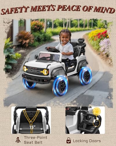 First Ride On Ford Bronco Raptor 12V Toddler Ride on Toys, Safe Kids Ride on Truck with Remote Control, Children Electric Cars with 4 Wheels Suspension, Radio, Music, Bluetooth (12V, White) - color: White, style: 12V