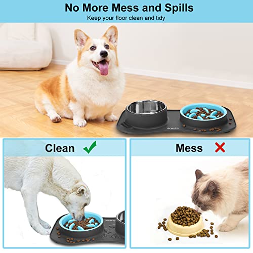 Slow Feeder Dog Bowls 3 in 1 Stainless Steel Food Water Bowl to Slow Eating - color: Dark Grey, size: Small ＆ Medium Breed