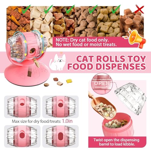 Interactive Cat Treats Dispenser Toy, Puzzle Feeder Food Dispenser, Kitty Interactive Enrichment Toys, Dispensing Foods Slow Feeder National Pet Day Gifts for Indoor Cats IQ Training, Pink - color: Pink
