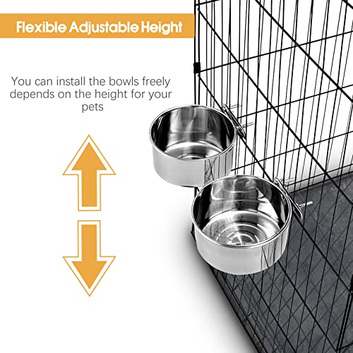 2 Pcs Stainless Steel Medium Dog Crate Food Water Bowl, 45 & 31 OZ - color: Silver, size: M (45 & 31 OZ)