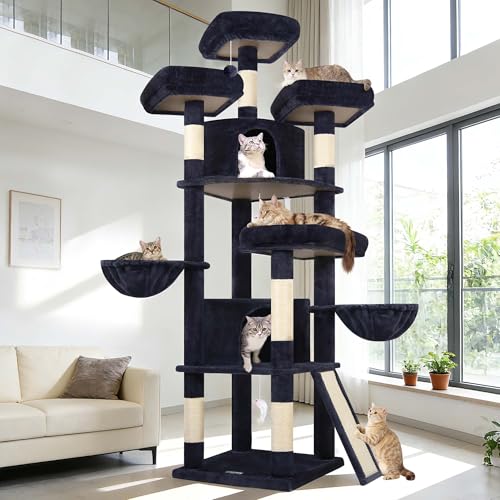 Globlazer 80 Inch Cat Tree for Large Cats, Tall Cat Tower for 4+ Cats, Multi-Level Cat Tree Tower with 2 Condos, 3 Perches, Hammock and 7 Sisal Scratching Posts, F80H, Dark Gray - color: Dark Gray, size: 80 Inch