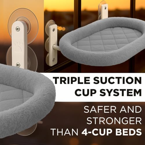 Cat Window Perch – Strong 6 Suction Cup Foldable Cat Hammock Bed for Large Cats and Kittens That Holds up to 50 lbs with Washable Reversible Cover, Sturdy Metal Frame for Window (Gray) - color: Gray