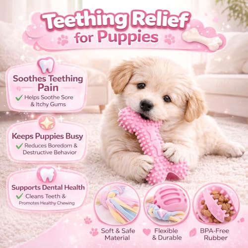 Halloween Puppy Chew Toys, 6 Pack Teething Toys for Small Breed Puppies - color: 6 Pack Pink Chew Toys