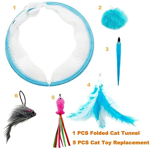 Self Play Cat Hunting Spiral Tunnel Toy, Folded Cat Spring Tunnel Toys for Indoor Cats (Blue) - color: Blue