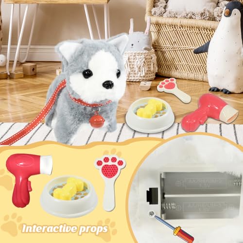 Plush Toys Walking Dog Toys that Can Walk, Bark and Wag Tail,Interactive Electronic Pet Toys Puppy with Leash,Easter Christmas Birthday Gift for Toddlers Kids - color: Siberian Husky