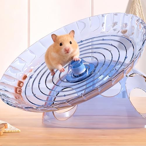 Hamster Wheel, 7 Inch Silent Exercise Running Wheel with Escape Holes, Quiet Spinner Toy for Guinea Pigs, Sugar Gliders, Gerbils (Blue)