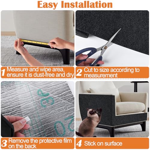 Cat Scratch Furniture Protector - 40" x 13.8" Trimmable Self-Adhesive Cats Claws Scratch Pads, DIY Cat Climbing Couch Protector for Scratch Post Cat Tree Replacement Indoor (Black) - color: Black, size: 13.8" x 40"