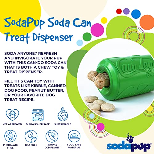 SodaPup Soda Can – Durable Dog Treat Dispenser & Chew Toy Made in USA from Non-Toxic, Pet Safe, Food Safe Natural Rubber Material for Mental Stimulation, Problem Chewing, Calming Nerves, & More - color: Can Toy Lemon Lime, size: Medium