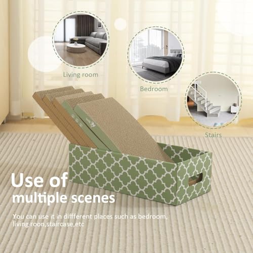 MECOOL Cat Scratching Board，5PC Cat Scratch Pad with Box，Reversible Corrugated Cat Scratcher Cardboard and Lounge Bed for Indoor Cats, Catnip - size: M-5PCS