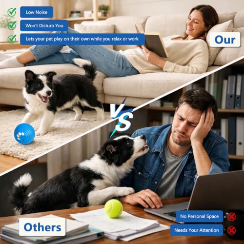 Smart Interactive Dog Ball for Aggressive Chewers, Self Moving Toy, E-TPU - color: Blue